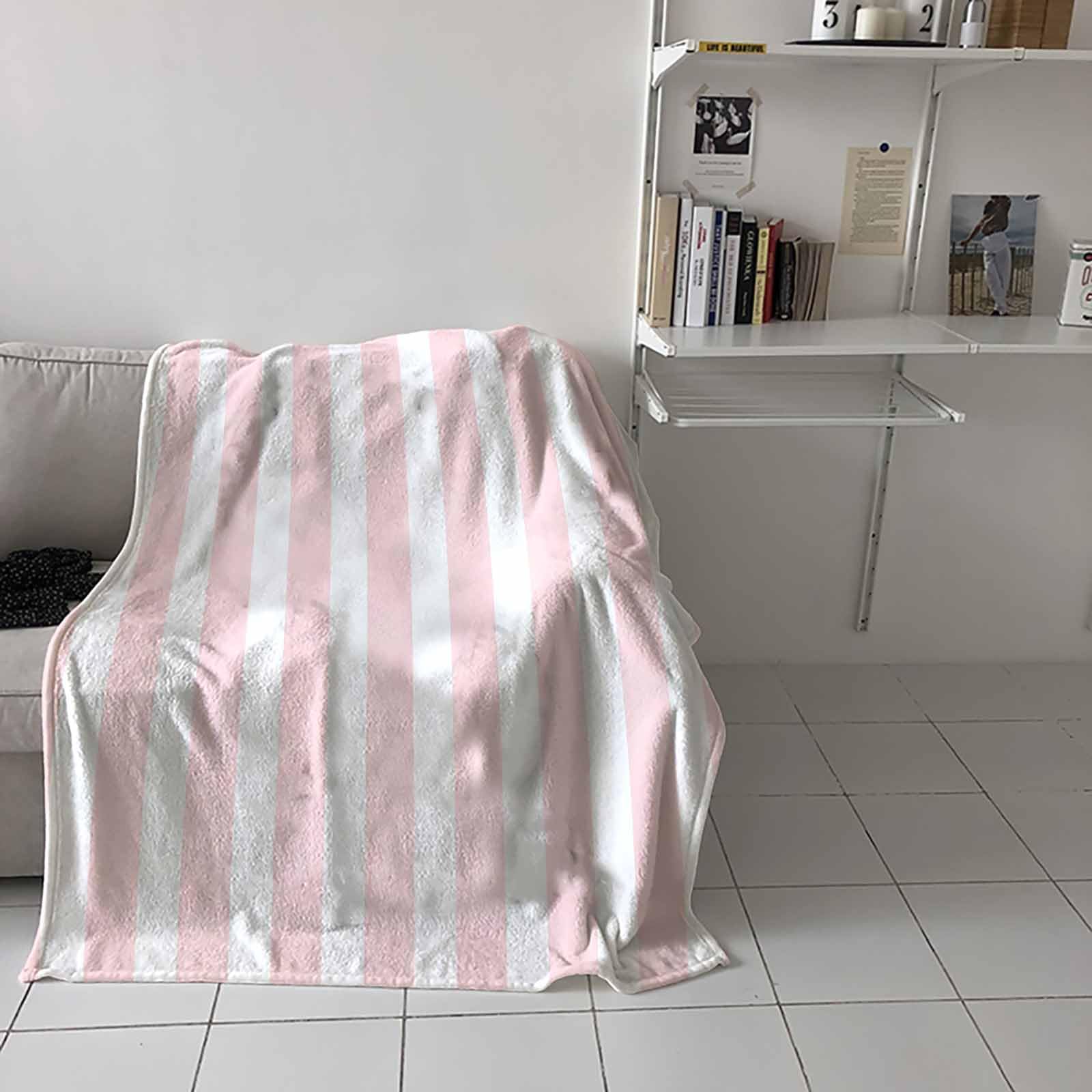 Amazon.com: Pinroote Pink Striped Throw Blanket Flannel